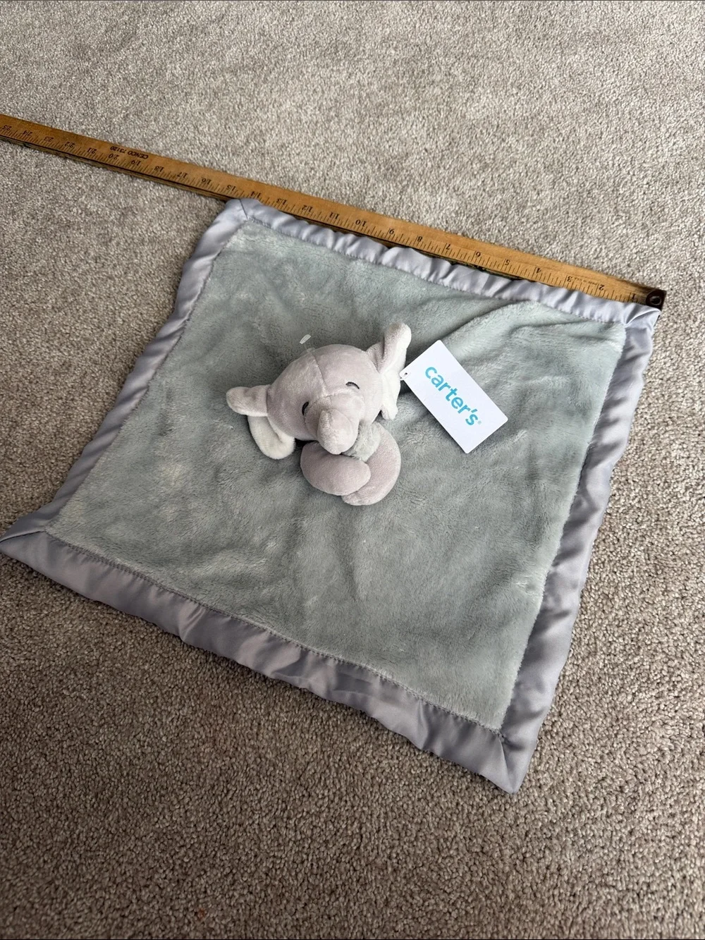 Carter's 2020 Grey Elephant Plush Security Blanket Lovey NEW WITH TAGS white ear